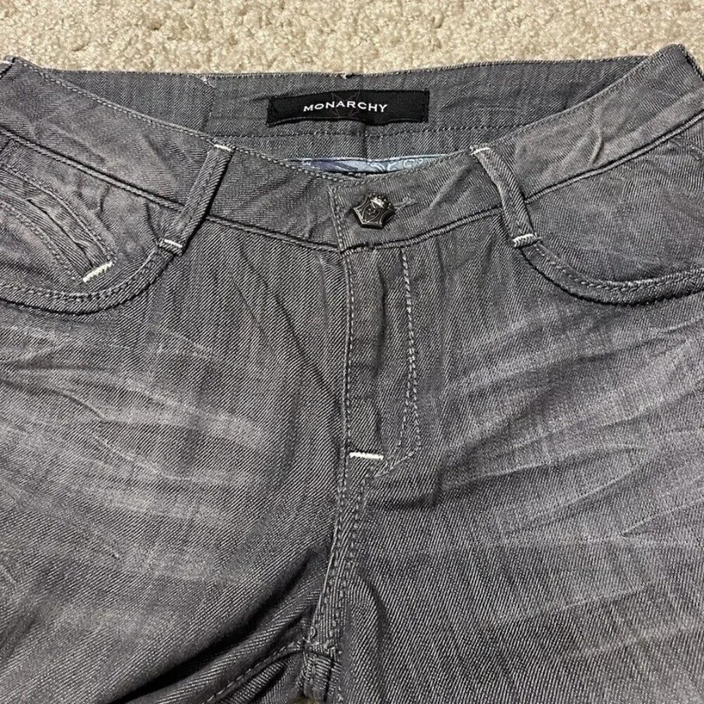 Monarchy Jeans Mens Size 27 Regular Gray And White Distressed Flip Pocket